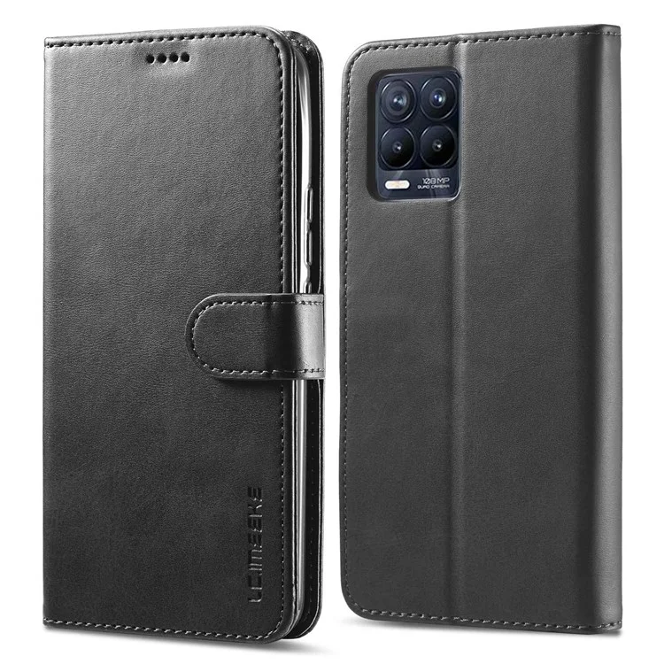 Lc. Imeeke Para Realme 8 5G/9 5G (India)/V13 5G/Q3 5g/q3i 5G PU Flip Flip Willet Stand Tpu TPU Cubierta de Teléfono Interna - Negro