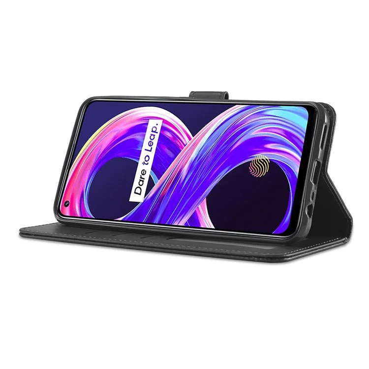 Lc. Imeeke Para Realme 8 5G/9 5G (India)/V13 5G/Q3 5g/q3i 5G PU Flip Flip Willet Stand Tpu TPU Cubierta de Teléfono Interna - Negro