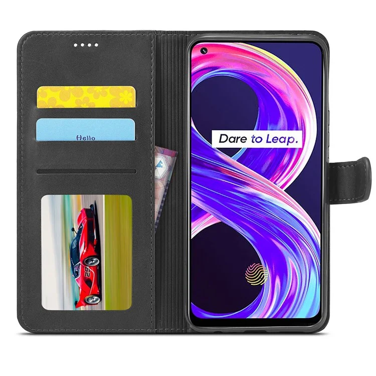 Lc. Imeeke Para Realme 8 5G/9 5G (India)/V13 5G/Q3 5g/q3i 5G PU Flip Flip Willet Stand Tpu TPU Cubierta de Teléfono Interna - Negro