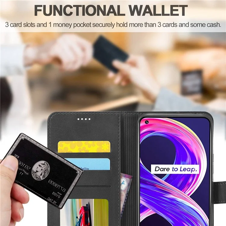 LC.IMEEKE Para Realme 8 5G / 9 5G / 9 Pro 5G / V13 5G / Q3 5G / Q3i 5G Capa Carteira Flip de Couro PU com Suporte, Antichoque, Capa Interna de TPU para Celular - Preto