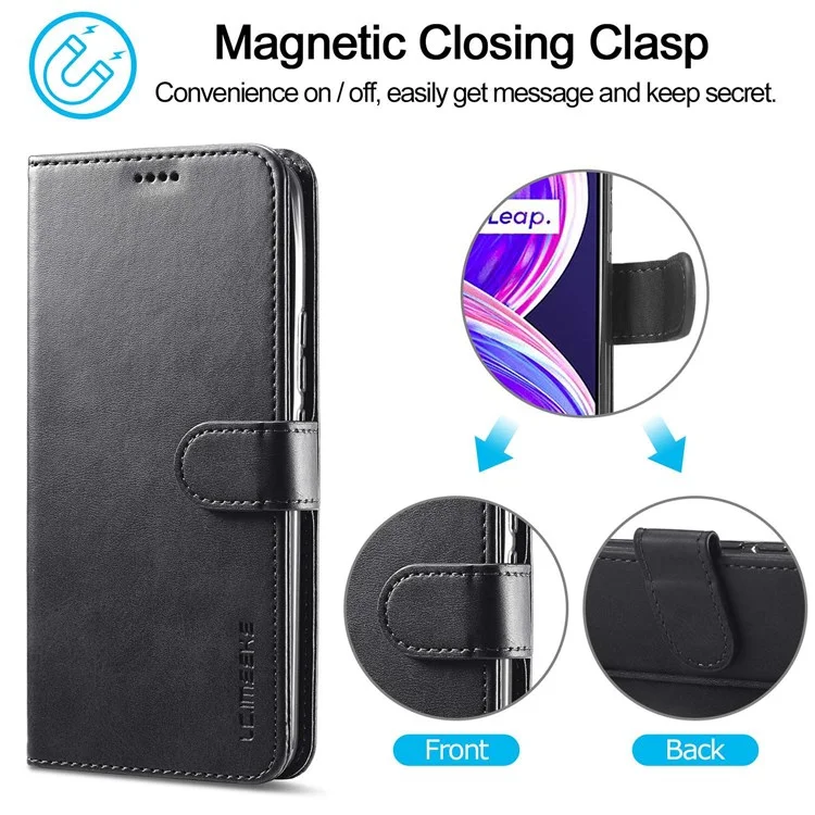 LC.IMEEKE For Realme 8 5G / 9 5G (India) /  9 Pro 5G / V13 5G / Q3 5G / Q3i 5G PU Leather Flip Wallet Case Stand Shockproof TPU Inner Shell Phone Cover - Black