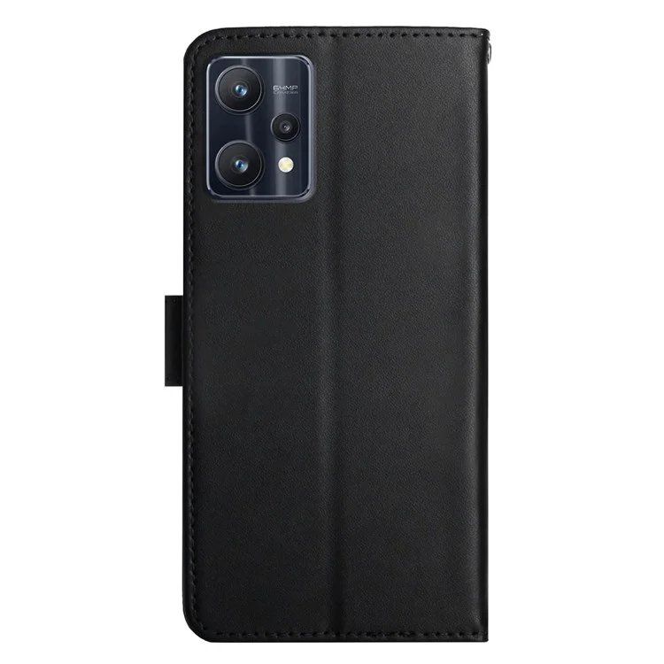 For Realme 9 Pro+ 5G/9 4G Anti-fall Shockproof Nappa Texture Wallet Case Genuine Leather Mobile Phone Protector with Stand - Black