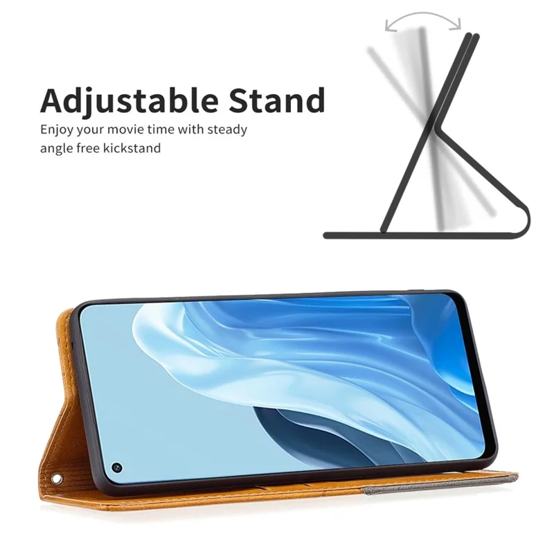 Läderlugg för Oppo A57 (2022) 5G / A77 5G med kortficka, inpräntat mönster, ställfunktion - Gul