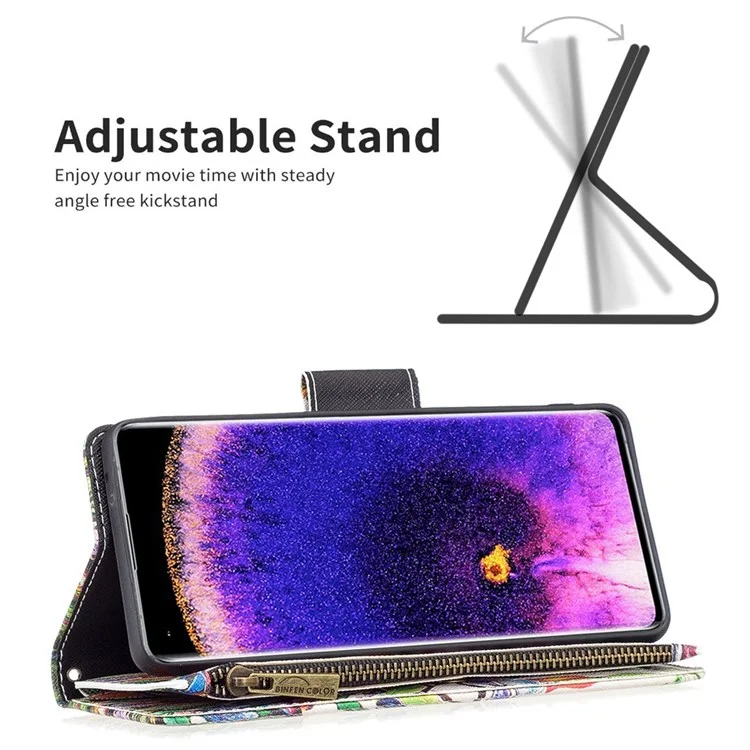 BF Pattern Printing Leath Series-4 Pour Oppo A57 (2022) 5G / A77 5G, Casse de Téléphone Mobile de Style Zipper en Cuir PU de Style 03 Avec Support Réglable Avec un Support Réglable - Arbre à Vie