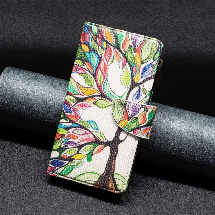 BF Pattern Printing Leath Series-4 Pour Oppo A57 (2022) 5G / A77 5G, Casse de Téléphone Mobile de Style Zipper en Cuir PU de Style 03 Avec Support Réglable Avec un Support Réglable - Arbre à Vie