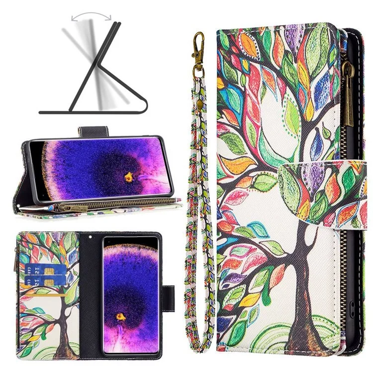 BF Pattern Printing Leath Series-4 Pour Oppo A57 (2022) 5G / A77 5G, Casse de Téléphone Mobile de Style Zipper en Cuir PU de Style 03 Avec Support Réglable Avec un Support Réglable - Arbre à Vie