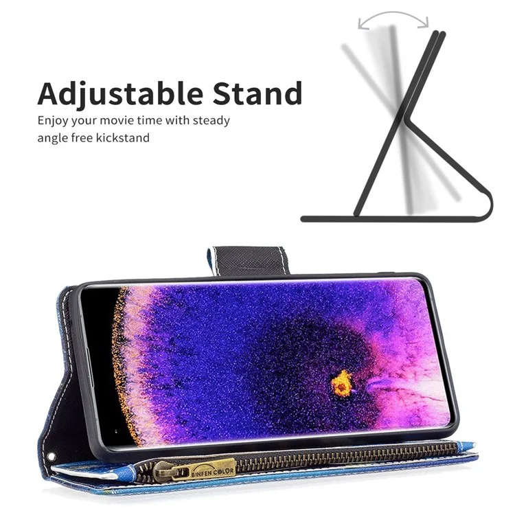BF Pattern Printing Leather Series-4 para Oppo A57 (2022) 5G / A77 5G, 03-Style PU Leather Zipper Pocket Wallet Mobile Phone Case con soporte ajustable - Mariposas Doradas