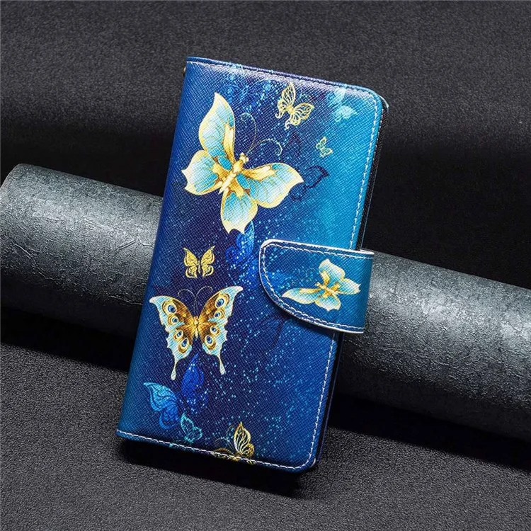 BF Pattern Printing Leather Series-4 para Oppo A57 (2022) 5G / A77 5G, 03-Style PU Leather Zipper Pocket Wallet Mobile Phone Case con soporte ajustable - Mariposas Doradas