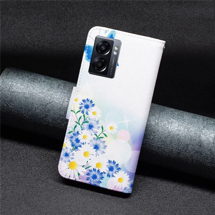 Série de cuir à motif imprimé BF-1 pour Oppo A57 (2022) 5G / A77 5G Étui portefeuille en cuir PU avec support de visionnage Housse de protection - Papillon et fleurs