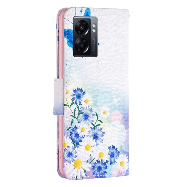Série de cuir à motif imprimé BF-1 pour Oppo A57 (2022) 5G / A77 5G Étui portefeuille en cuir PU avec support de visionnage Housse de protection - Papillon et fleurs