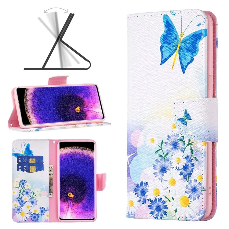 Série de cuir à motif imprimé BF-1 pour Oppo A57 (2022) 5G / A77 5G Étui portefeuille en cuir PU avec support de visionnage Housse de protection - Papillon et fleurs
