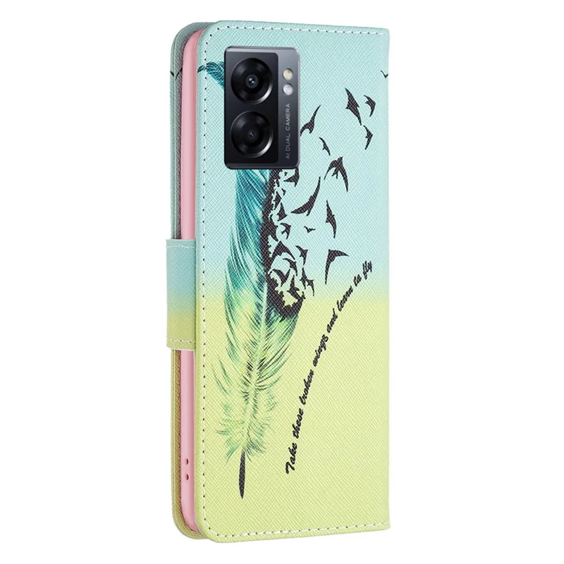 Funda para teléfono Oppo A57 (2022) 5G / A77 5G, carcasa con estampado de dibujos, de cuero PU, con billetera y soporte - Pluma