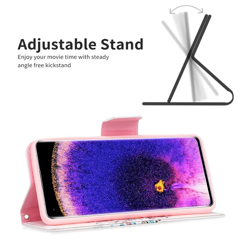 For Oppo A57 (2022) 5G / A77 5G Phone Case Pattern Printing PU Leather Wallet Stand Cover - Flower Tree
