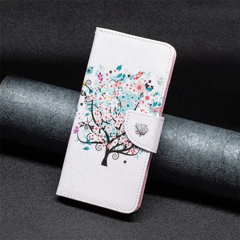 For Oppo A57 (2022) 5G / A77 5G Phone Case Pattern Printing PU Leather Wallet Stand Cover - Flower Tree