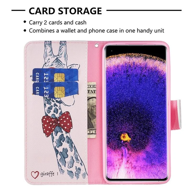 For Oppo A57 (2022) 5G / A77 5G Phone Case Pattern Printing PU Leather Wallet Stand Cover - Giraffe