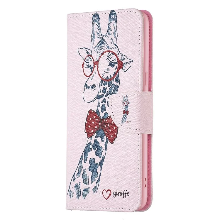 For Oppo A57 (2022) 5G / A77 5G Phone Case Pattern Printing PU Leather Wallet Stand Cover - Giraffe