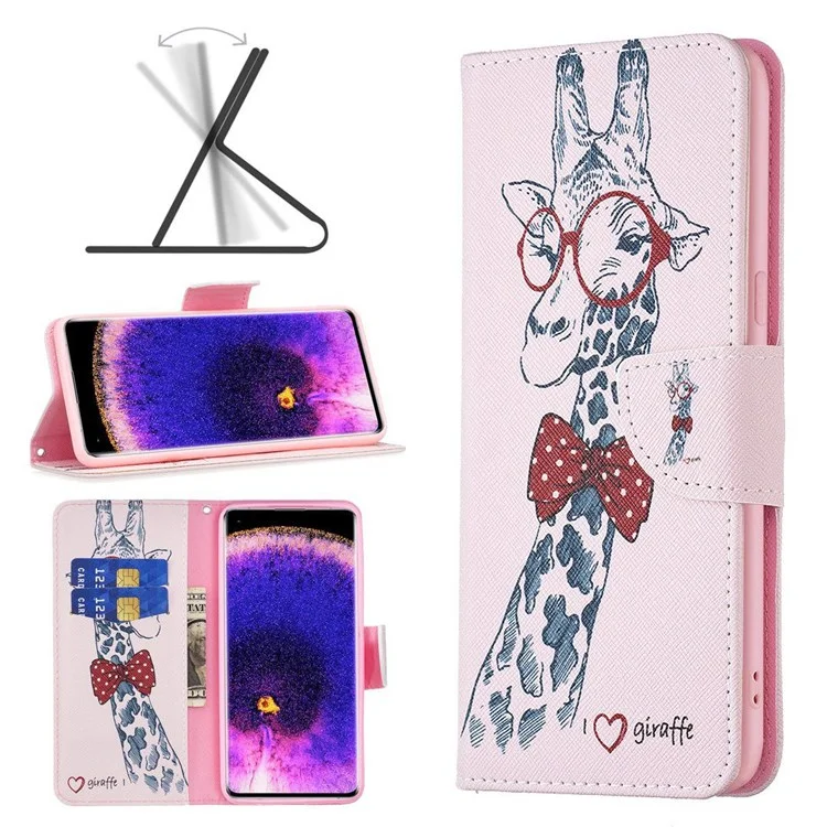 For Oppo A57 (2022) 5G / A77 5G Phone Case Pattern Printing PU Leather Wallet Stand Cover - Giraffe