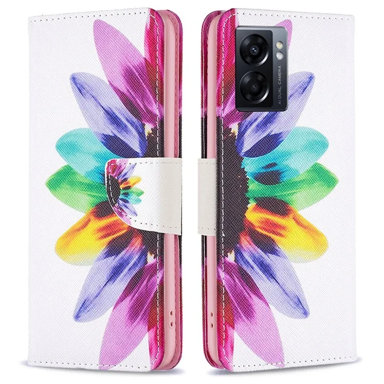 BF Pattern Printing Leath Series-1 Pour Oppo A57 (2022) 5G / A77 5G PU Cuir Portefeuille Téléphone de Téléphone Couvercle de Protection du Support - Tournesol