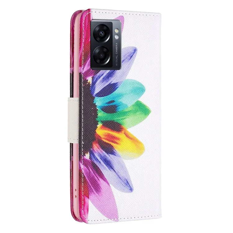 BF Pattern Printing Leath Series-1 Pour Oppo A57 (2022) 5G / A77 5G PU Cuir Portefeuille Téléphone de Téléphone Couvercle de Protection du Support - Tournesol