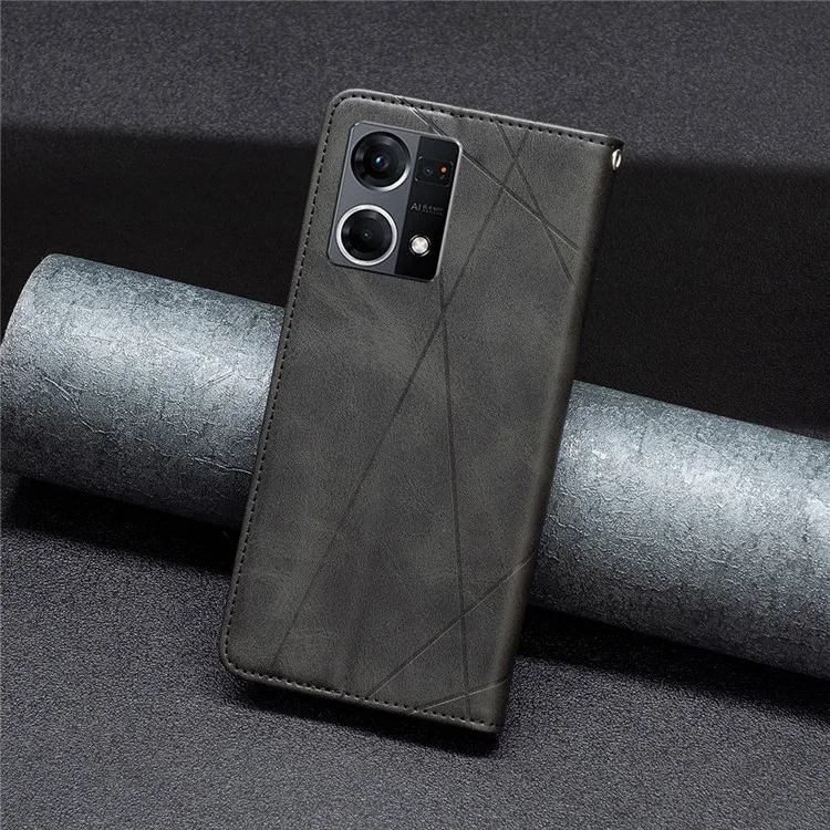 Pour Oppo Reno7 4G/F21 Pro 4G BF Imprinting Pattern Series-1 Géométrique Imprinted PU Cuir Antichoc Étui Magnétique Auto-absorbé Coque de Téléphone avec Porte-Carte Housse de Téléphone - Noir