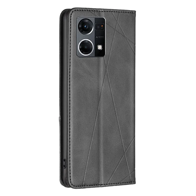 Pour Oppo Reno7 4G/F21 Pro 4G BF Imprinting Pattern Series-1 Géométrique Imprinted PU Cuir Antichoc Étui Magnétique Auto-absorbé Coque de Téléphone avec Porte-Carte Housse de Téléphone - Noir