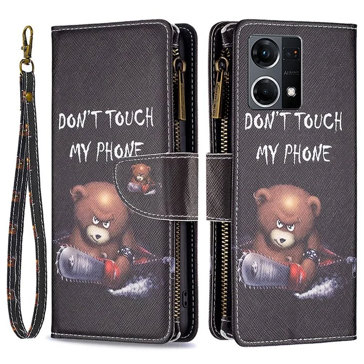 Кожаная серия с узором BF Pattern Printing для Oppo Reno7 4G/F21 Pro 4G, чехол-кошелек из искусственной кожи с застежкой-молнией, 03-Style, защитный чехол со стойкой - Медведь