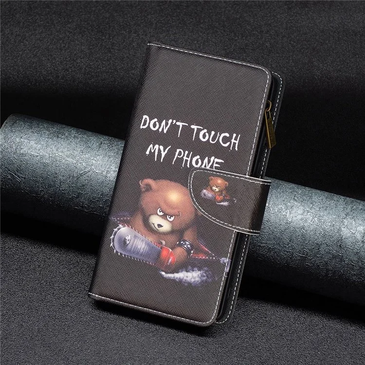 Кожаная серия с узором BF Pattern Printing для Oppo Reno7 4G/F21 Pro 4G, чехол-кошелек из искусственной кожи с застежкой-молнией, 03-Style, защитный чехол со стойкой - Медведь