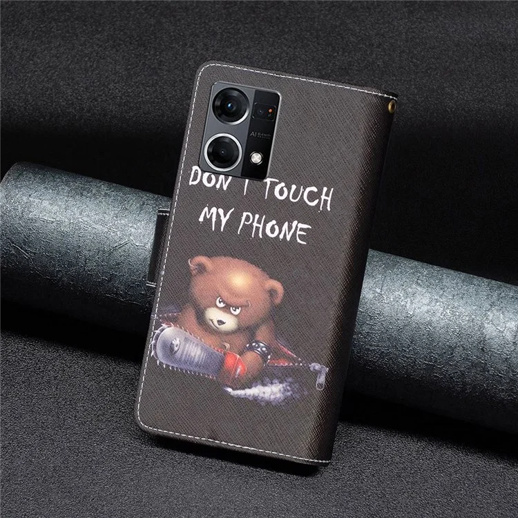 Кожаная серия с узором BF Pattern Printing для Oppo Reno7 4G/F21 Pro 4G, чехол-кошелек из искусственной кожи с застежкой-молнией, 03-Style, защитный чехол со стойкой - Медведь