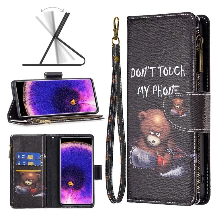Кожаная серия с узором BF Pattern Printing для Oppo Reno7 4G/F21 Pro 4G, чехол-кошелек из искусственной кожи с застежкой-молнией, 03-Style, защитный чехол со стойкой - Медведь