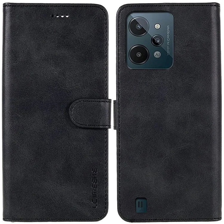 Lc. Imeeke Per Realme C31 4G PU Peth Flip Folio Custura Stato Succhio Schock TPU Shock Coperchi - Nero