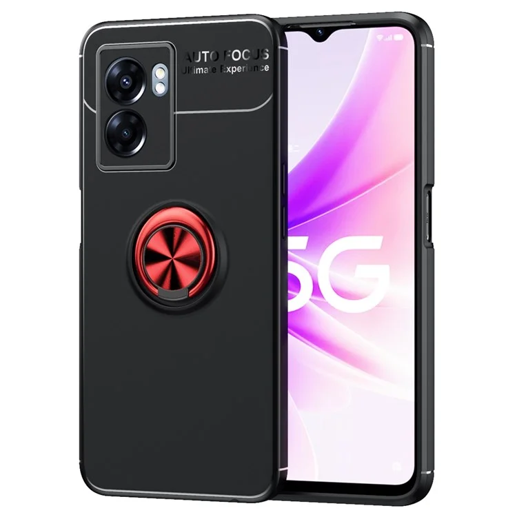 Für Oppo A57 (2022) 5G / A77 5G Metall Ring Kickstand Design Soft TPU Phone Hülle Schutzabdeckung - Schwarz / Rot