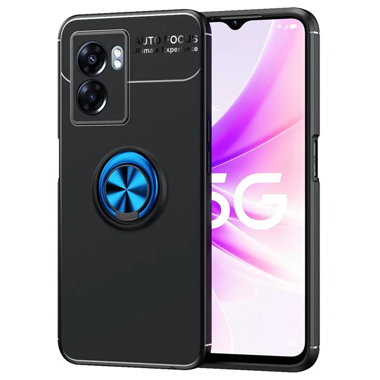 Для Oppo A57 (2022) 5G / A77 5G Металлическое Кольцо, Дизайн, Дизайн Мягкой Tpu, Защитный Чехол. - Черный / Синий