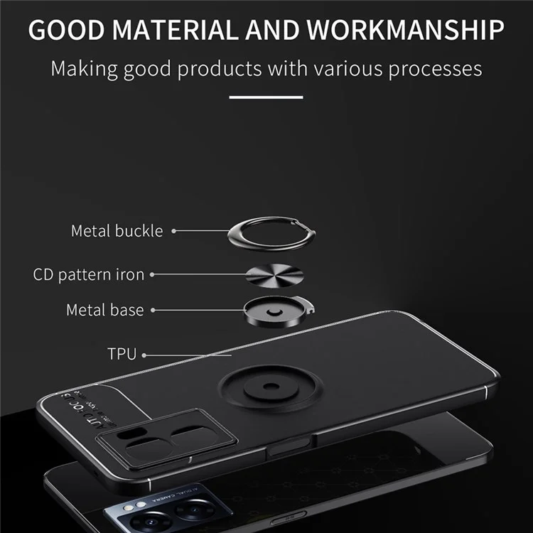 Для Oppo A57 (2022) 5G / A77 5G Металлическое Кольцо, Дизайн, Дизайн Мягкой Tpu, Защитный Чехол. - Черный / Синий