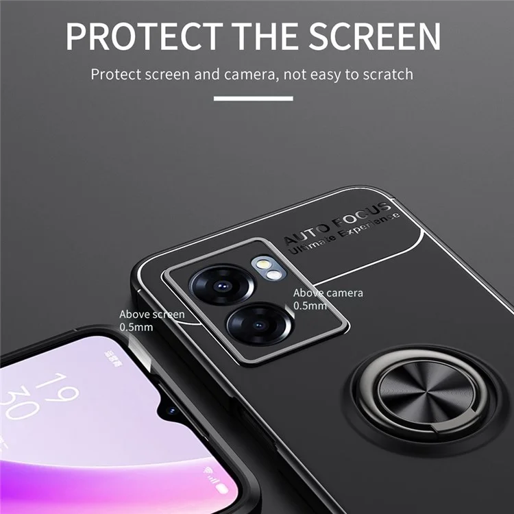 Для Oppo A57 (2022) 5G / A77 5G Металлическое Кольцо, Дизайн, Дизайн Мягкой Tpu, Защитный Чехол. - Черный / Синий