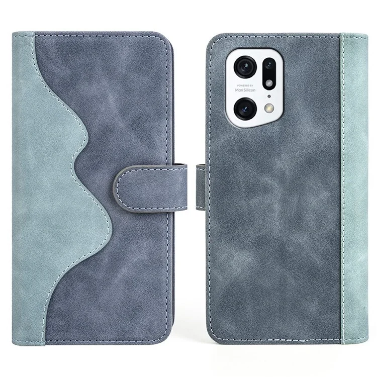 Per Oppo Find X5 Pro Splicing Design Wallet Style Anti-scratch Leather Folio Flip Magnetic Cell Phone Case with Stand - Blue
