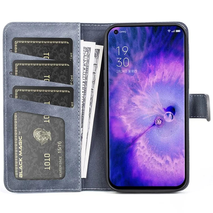 Per Oppo Find X5 Pro Splicing Design Wallet Style Anti-scratch Leather Folio Flip Magnetic Cell Phone Case with Stand - Blue