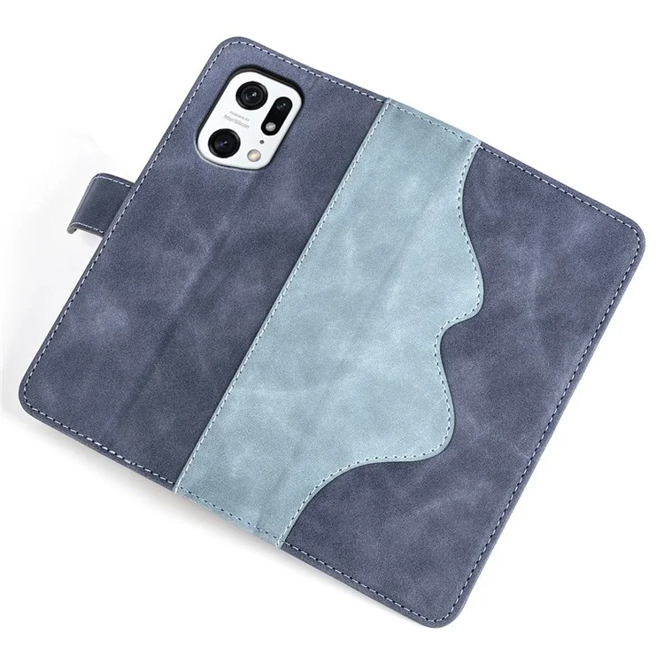 Per Oppo Find X5 Pro Splicing Design Wallet Style Anti-scratch Leather Folio Flip Magnetic Cell Phone Case with Stand - Blue