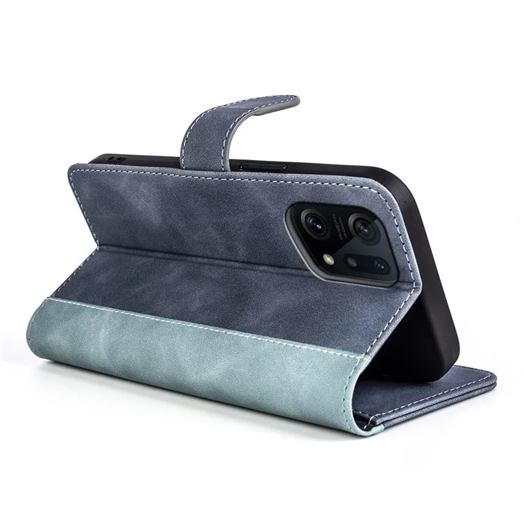 For Oppo Find X5 Folio Flip Magnetic Closure Anti-drop Case Splicing Design Stand Wallet Function Leather Phone Cover - Blue