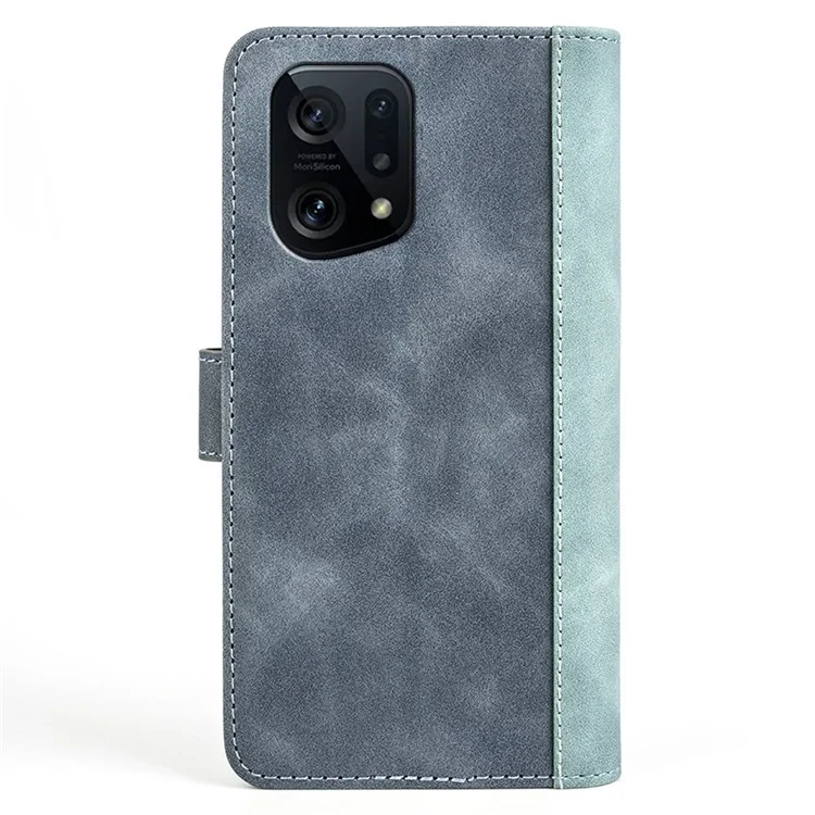 For Oppo Find X5 Folio Flip Magnetic Closure Anti-drop Case Splicing Design Stand Wallet Function Leather Phone Cover - Blue