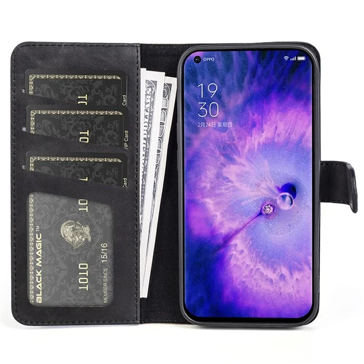 Для Oppo Find X5 Folio Flip Magnetic Закрытие Антипроводного Корпуса Дизайн Сплайсинга Стенд Функция Кошелька Кожаная Телефонная Крышка - Черный