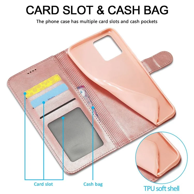 LC.IMEEKE Leather Wallet Phone Case for Oppo Reno7/F21 Pro 4G, Wallet Design Textured Leather Phone Shell with Adjustable Stand - Pink