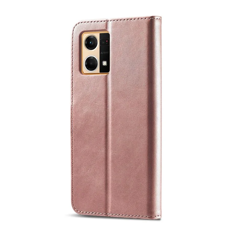 LC.IMEEKE Leather Wallet Phone Case for Oppo Reno7/F21 Pro 4G, Wallet Design Textured Leather Phone Shell with Adjustable Stand - Pink