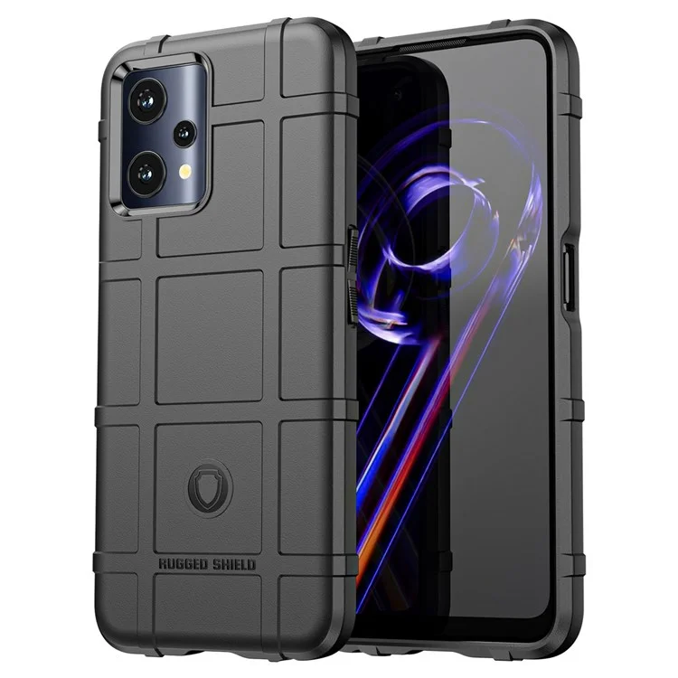 Rugged Square Grid Telefonabdeckung Für Realme Q5, Verdickte TPU-Anti-Dro-Drop-Smartphone-Rückhülle - Schwarz