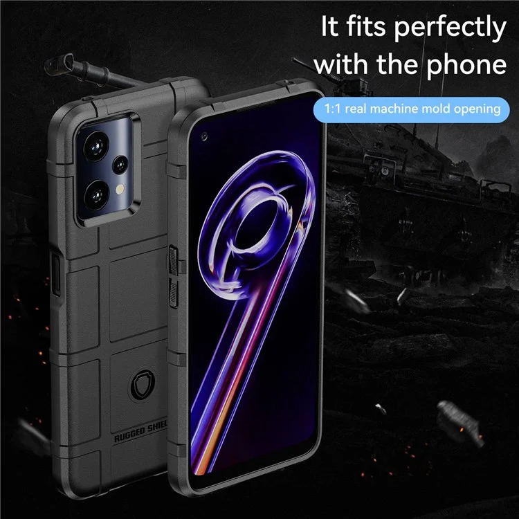 Rugged Square Grid Telefonabdeckung Für Realme Q5, Verdickte TPU-Anti-Dro-Drop-Smartphone-Rückhülle - Schwarz