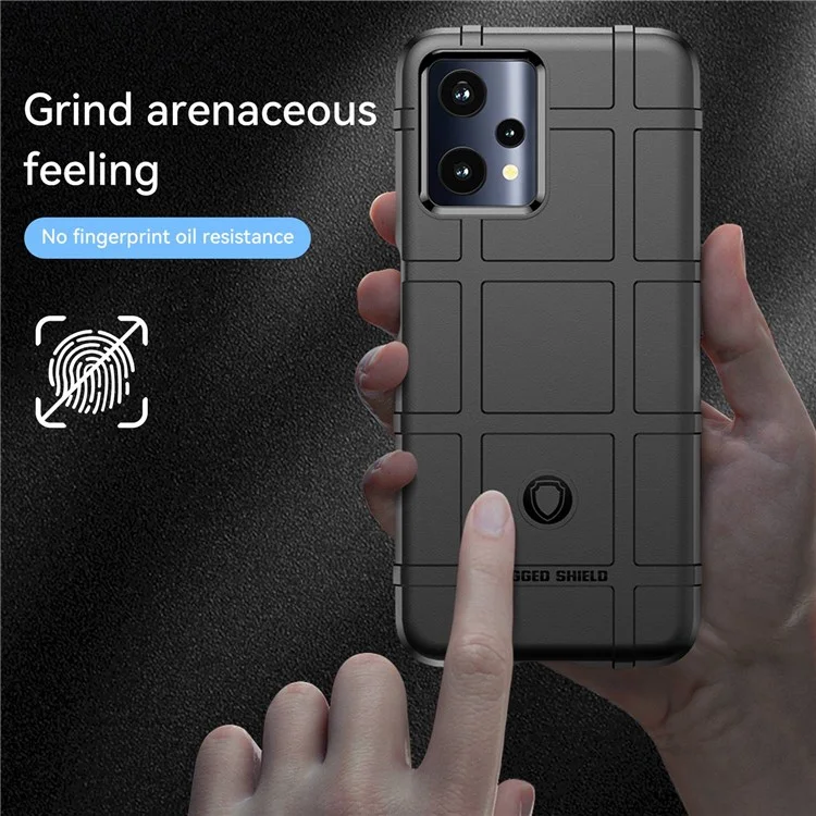 Rugged Square Grid Telefonabdeckung Für Realme Q5, Verdickte TPU-Anti-Dro-Drop-Smartphone-Rückhülle - Schwarz