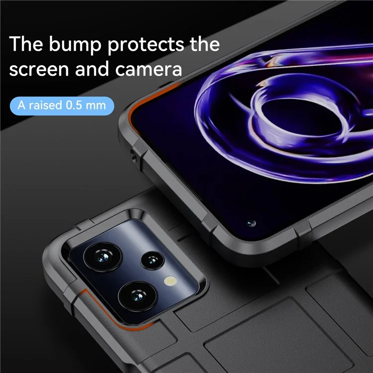 Rugged Square Grid Telefonabdeckung Für Realme Q5, Verdickte TPU-Anti-Dro-Drop-Smartphone-Rückhülle - Schwarz