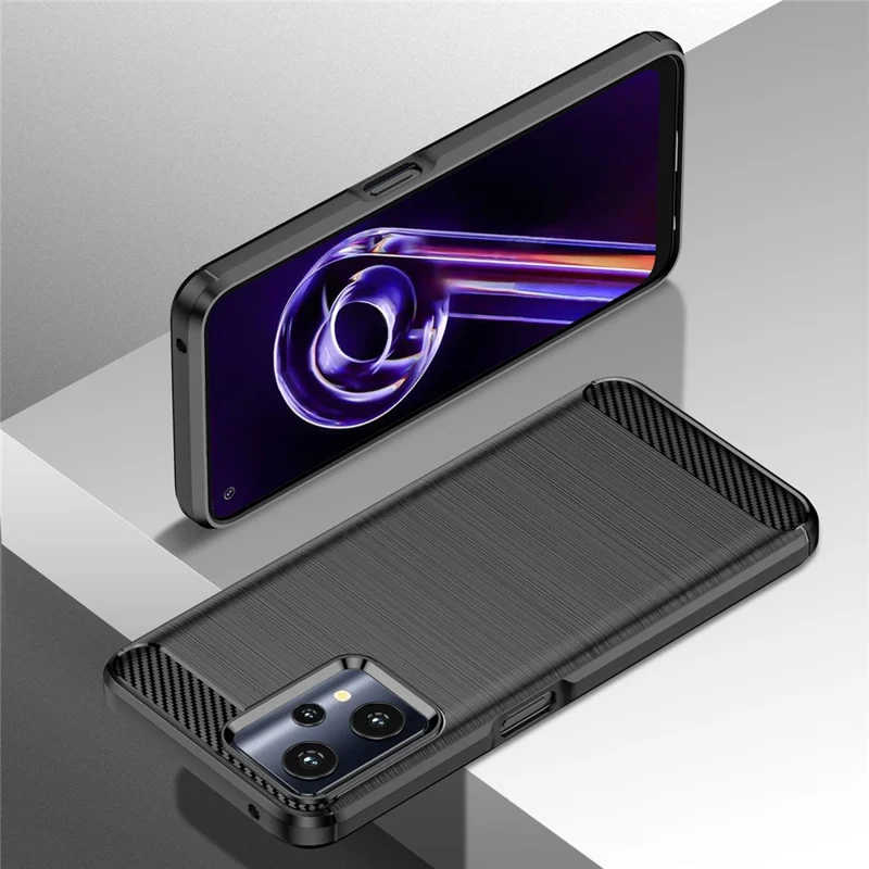 For Realme Q5 Carbon Fiber Texture Brushed Phone Case Flexible TPU Cellphone Shell - Black