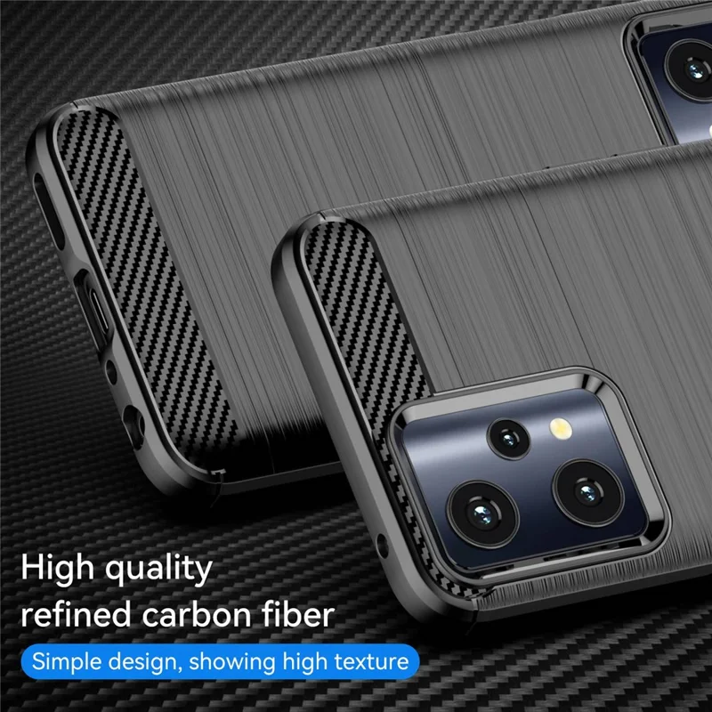 For Realme Q5 Carbon Fiber Texture Brushed Phone Case Flexible TPU Cellphone Shell - Black
