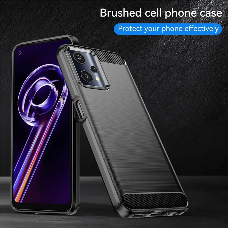 For Realme Q5 Carbon Fiber Texture Brushed Phone Case Flexible TPU Cellphone Shell - Black
