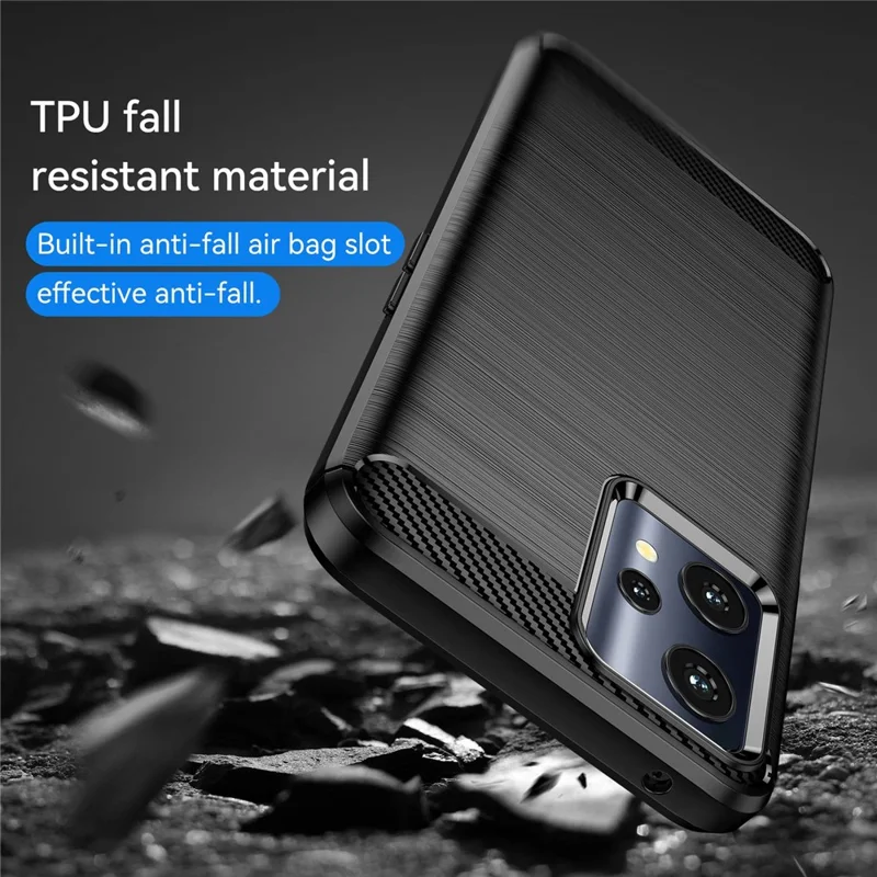 For Realme Q5 Carbon Fiber Texture Brushed Phone Case Flexible TPU Cellphone Shell - Black
